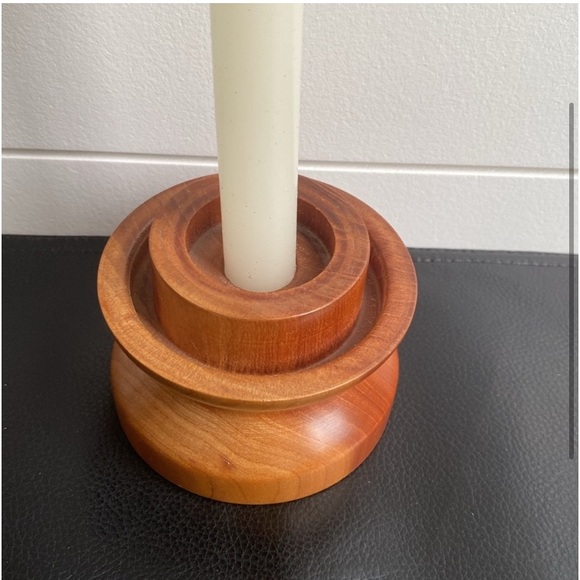 Vintage hand crafted wood candle holder rustic farmhouse cottagecore neutral - Picture 2 of 6